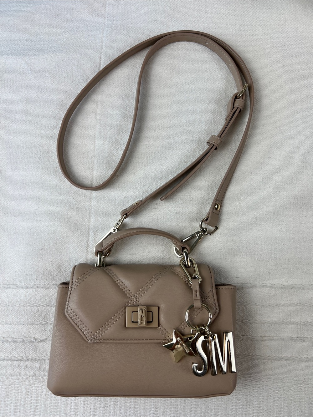 Steve Madden Bsymone Taupe Top-Handle Crossbody Bag with Charm Accent